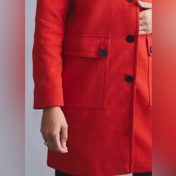 EUC Anthropologie Maeve Textured Peacoat Pea Coat Jacket Red Size 8 - Picture 5 of 15